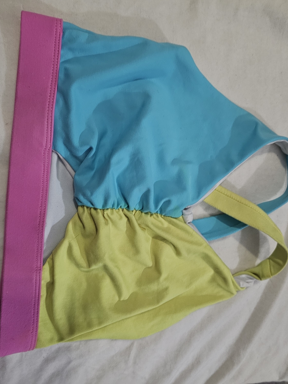 Girls Colorblock Active Crop Top - Blue, Yellow & Pink YJ Size Child 10